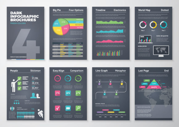 Dark Business Infographic Vector Set 4: Elevate Your Visuals with Modern, Dark Mode Graphics
